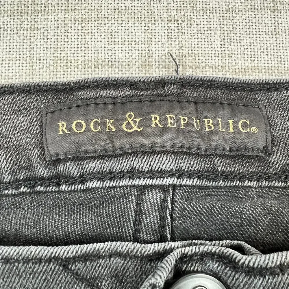 Rock & Republic Berlin Mid Rise Slim Straight Jeans Womens 12M Black Gold Chain - Picture 6 of 12